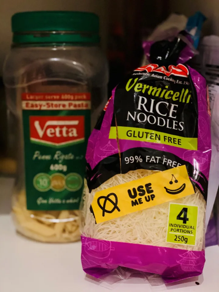 Vermicilli rice noodles with use it up tape on them